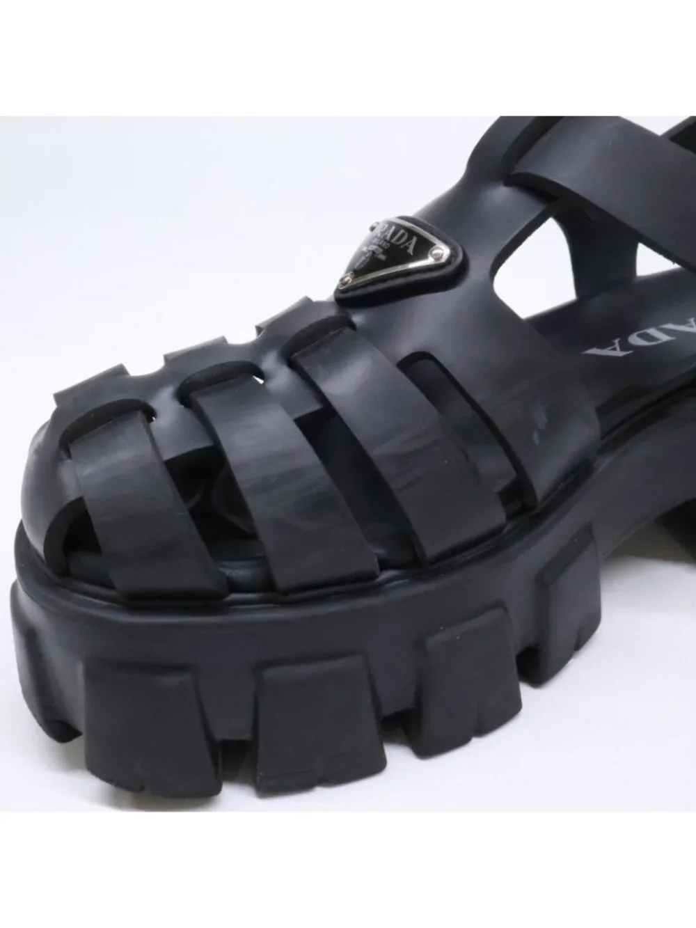 Prada Monolith Rubber Triangle Plate Sandals